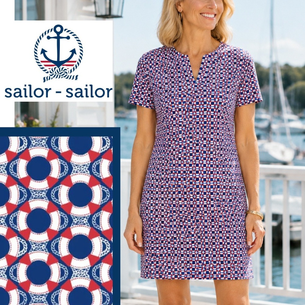 Sailor Sailor, Lucille Dress Lifesaver Red Blue Nautical Life Ring Shift Large
